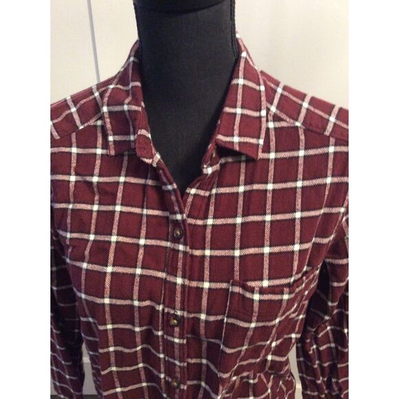 Hollister Medium M Checked Flannel Long Sleeve Button Up Shirt Burgandy Cotton - Picture 4 of 4